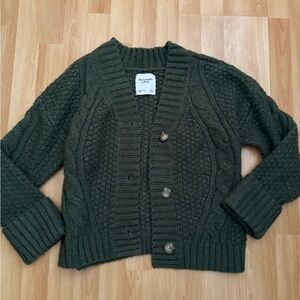 Women's Abercrombie Green Cable Knit Cardigan xs oversized